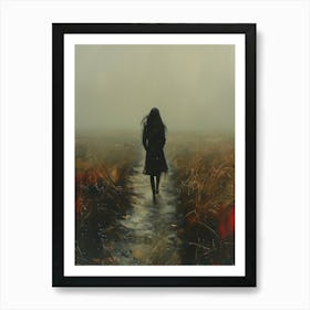 Woman Walking In The Fog Art Print