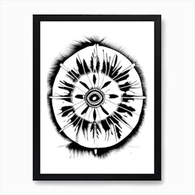 Native American Medicine Wheel Symbol Black And White Painting Art Print