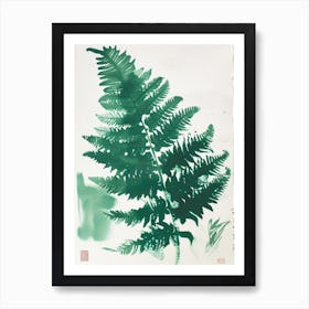 Green Ink Painting Of A Forked Fern 4 Art Print