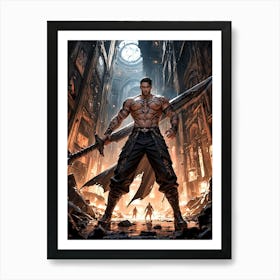 Barbarian Warrior with Sword Painting #6 Art Print