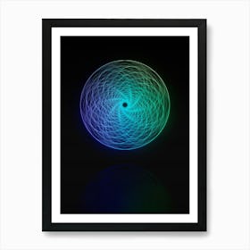 Neon Blue and Green Abstract Geometric Glyph on Black n.0312 Art Print