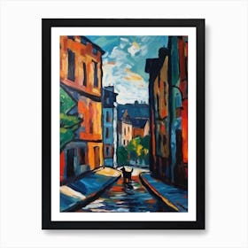 Painting Of A Street In Edinburgh Scotland With A Cat In The Style Of Matisse 2 Art Print