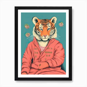 Tiger Illustrations Wearing Pyjamas 4 Art Print