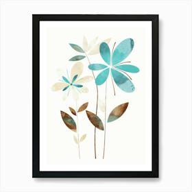 Flowers In Blue And Brown 1 Art Print