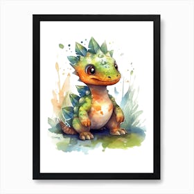 Velocisaurus Cute Dinosaur Watercolour 3 Art Print