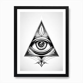 Mysticism, Symbol, Third Eye Simple Black & White Illustration 3 Art Print