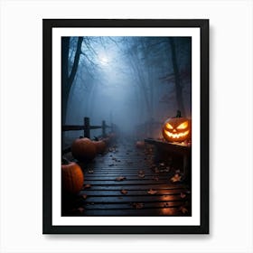 Fog Holiday Greeting Scarey Evil Dark Ominous Leaf Stripes Haunting Wood Carving Flames (16) Art Print