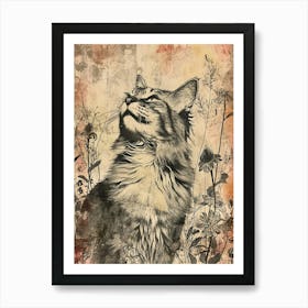 Maine Coon Cat Japanese Illustration 4 Art Print