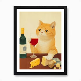 Cat Drinking Wine Art Print