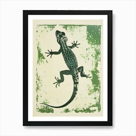 Green Crested Gecko Blockprint 4 Art Print