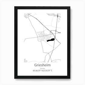 Griesheim,Germany Minimalist Map Art Print