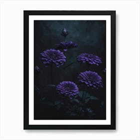 A Bunch Of Purple Flowers In A Dark Place Art Print