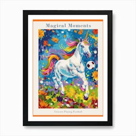 Rainbow Unicorn Playing Football 1 Poster Art Print