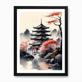 Japanese Landscape Watercolor Painting (34) Art Print