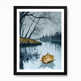 Leaf Floating In A River Art Print