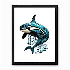 Orca Whale Aqua Pattern 2 Art Print