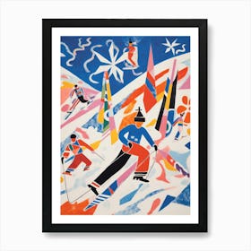 Skiers Matisse Retro Winter Snow Painting Art Print