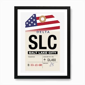 Salt Lake City (SLC) Utah, USA Vintage Airline Luggage Tag Art Print