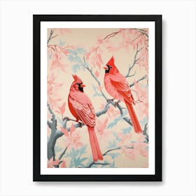 Vintage Japanese Inspired Bird Print Cardinal 4 Art Print