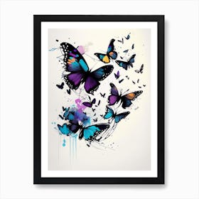 Butterflies Flying In The Sky Graffiti Illustration 1 Art Print