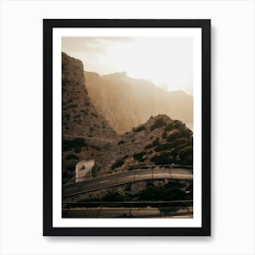 Formentor Mallorca - Car in sunset over the mountain roads of this beautiful mountain area Art Print