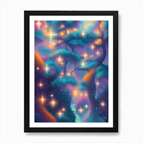 Fantasy Starry Night Forest Art Print