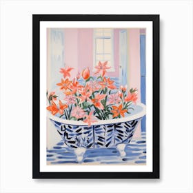 A Bathtube Full Lily In A Bathroom 2 Art Print