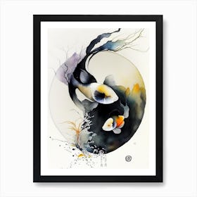 Fish 2 Yin And Yang Japanese Ink Art Print