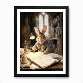 Bunny Writing Letters Rabbit Prints Watercolour 1 Art Print