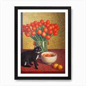 Anemone With A Cat 1 Pointillism Style Art Print