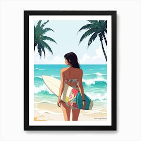 Girl With Surfboard Art Print