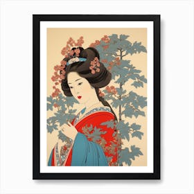 Hagi Bush Clover 2 Vintage Japanese Botanical And Geisha Art Print