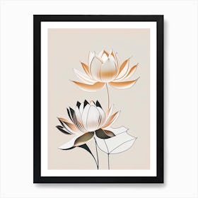 Lotus Flowers In Garden Retro Minimal 1 Art Print