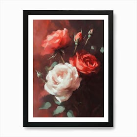 Bouquet Of Roses With Oil Painting Style Art Print