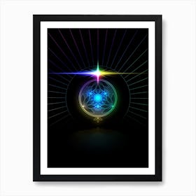 Neon Geometric Glyph in Candy Blue and Pink with Rainbow Sparkle on Black n.0024 Art Print