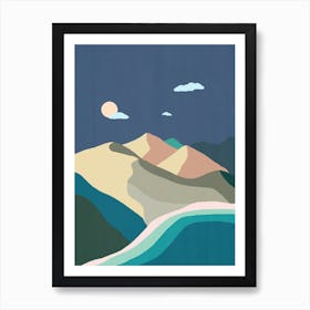 Midnight Beach And Mountains Art Print