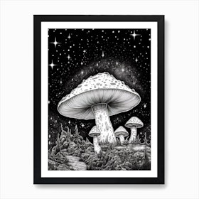 Mushroom And A Starry Night 1 Art Print