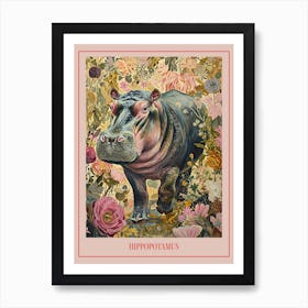 Floral Animal Painting Hippopotamus 1 Poster Art Print