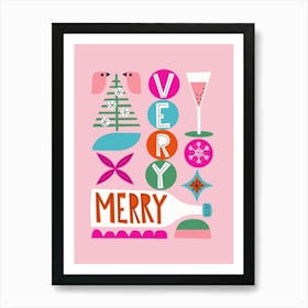 Very Merry Christmas Party Grid Mid Century Modern Vintage Style Art Print