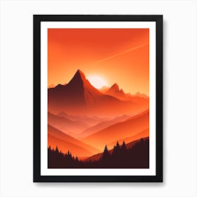 Misty Mountains Vertical Composition In Orange Tone 221 Art Print