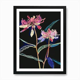 Neon Flowers On Black Globe Amaranth 2 Art Print