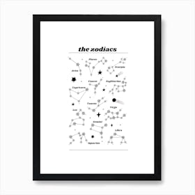 Zodiac Star Chart | Black & White Art Print