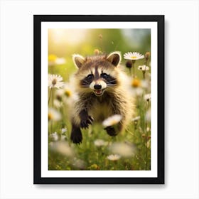 Cute Funny Bahamian Raccoon Running On A Field 4 Art Print