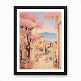 Marbella Spain 3 Vintage Pink Travel Illustration Art Print