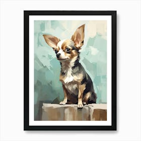 Chihuahua Dog, Painting In Light Teal And Brown 0 Art Print