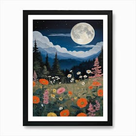 Moonlight Over Wildflowers Art Print