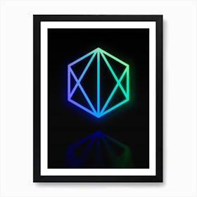 Neon Blue and Green Abstract Geometric Glyph on Black n.0246 Art Print
