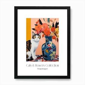 Cats & Flowers Collection Snapdragon Flower Vase And A Cat, A Painting In The Style Of Matisse 0 Art Print