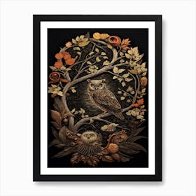 Owl Woodcut - Owls In The Forest Art Print