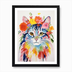 Norwegian Forest Cat With A Flower Crown Painting Matisse Style 3 Art Print